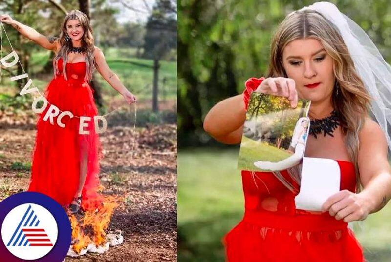 Woman celebrates Divorce with a photoshoot, burns wedding dress and photos with ex Vin