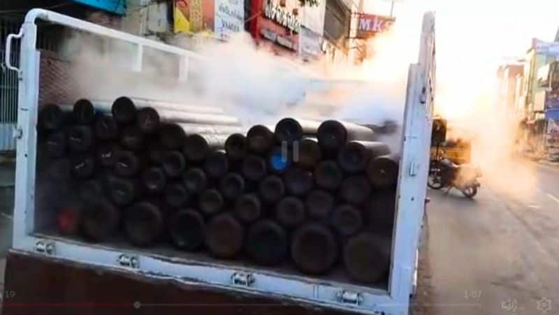 Carbon dioxide cylinder leaking from truck at Jayankondam