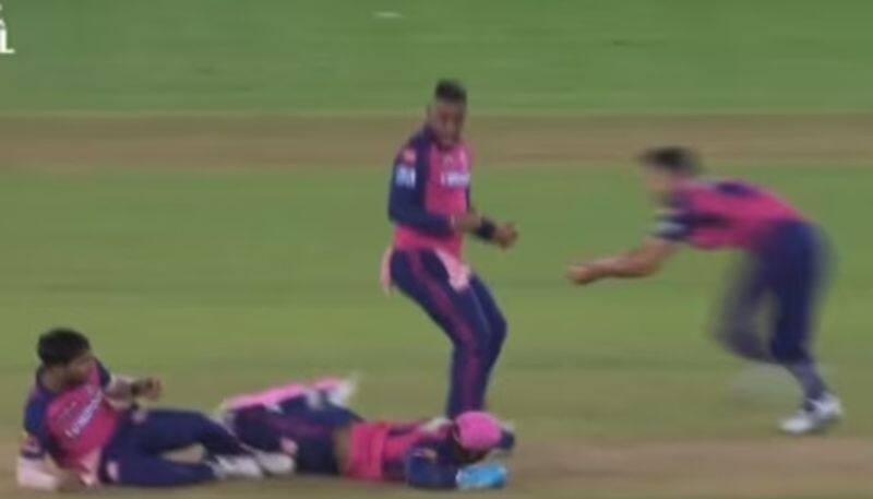 Watch Three Rajasthan Royals Players including Sanju Samson collide but Trent Boult incredibly makes a catch in GT vs RR IPL 2023 jje