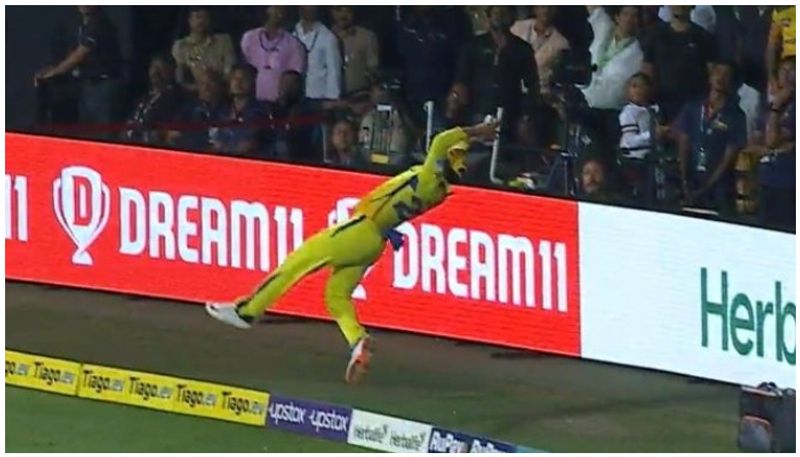 watch video ajinkya rahane save six runs in boundary line for csk against rcb saa