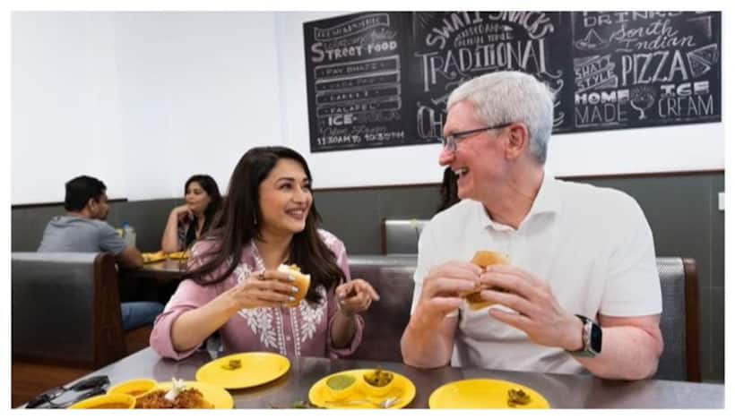 Apple Store launch in Mumbai: Madhuri Dixit welcomes Tim Cook with Vada Pao; many celebs pose with Apple CEO