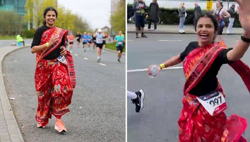 Watch UK-based Odia woman runs 42.5 km marathon wearing Sambalpuri saree; video goes viral AJR