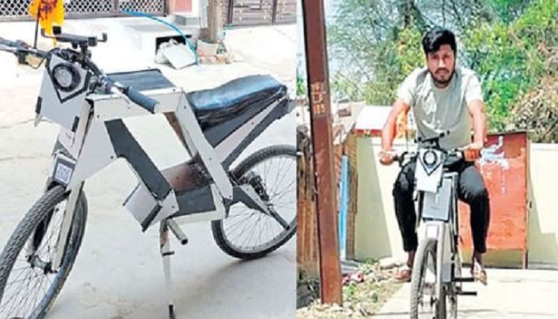 this e battery cycle runs 30kms with 3 rupees cost made by aditya