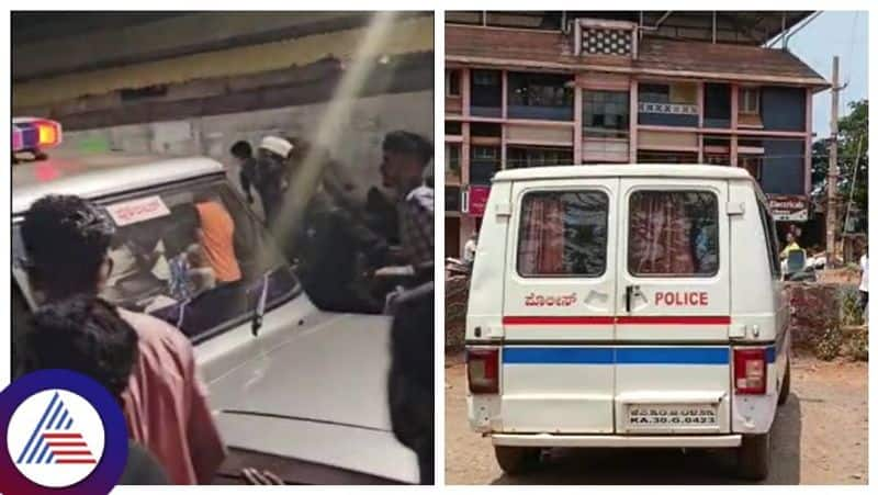 muslim youths  attack police jeep in bhatkal gow