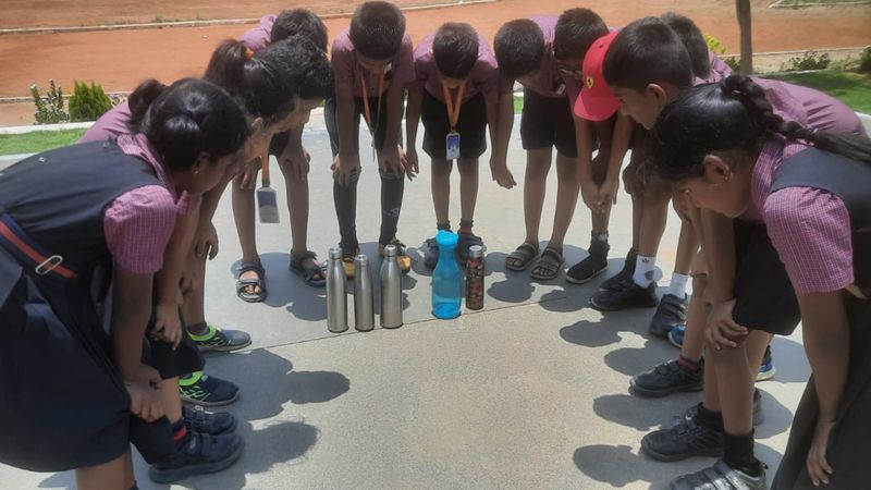 students were surprised to check how the shadow of an object would really appear on No Shadow Day in puducherry