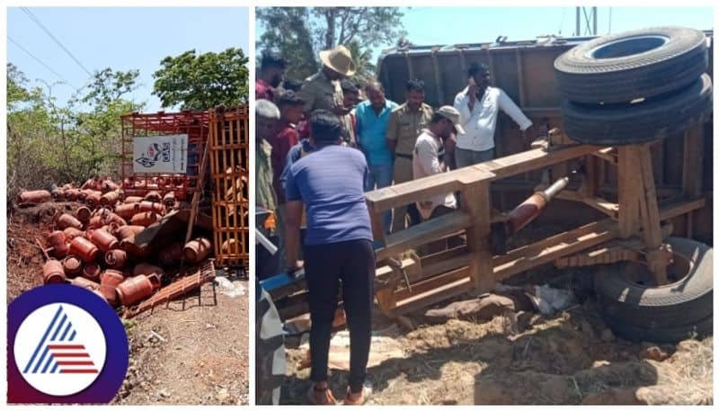 Gas cylinder lorry overturned in Shimoga and Ayanuru near tractor overturned one death sat