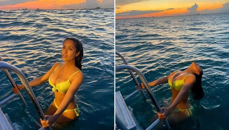 Salma Hayek HOT Photos: Actress flaunts curvaceous body in lime green color bikini; see her sizzling pictures vma