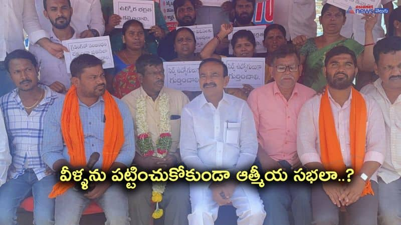 etela rajender sits in a dharna expressing solidarity with ikp workers