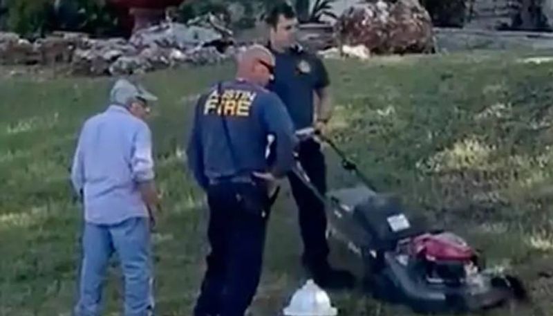 video of firefighters helping old man to mow his lawn rlp