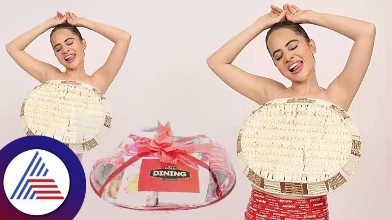 Bigg boss Urfi Javed flaunts Zomato gift basket as outfit and dresses up vcs 