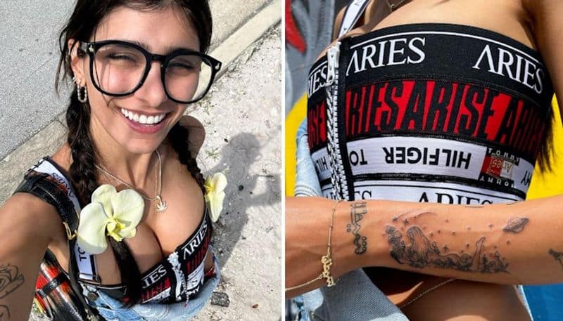 Mia Khalifa SEXY Photos: Fashion influencer flaunts seductive figure in black printed strapless corset top vma