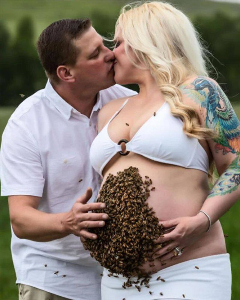 Pregnant Woman Does Maternity Shoot with Bees Vin