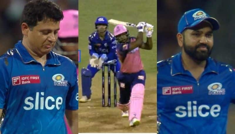 Sanju Samson takes no time to hit his first six of the match, Rohit Sharma reaction gkc