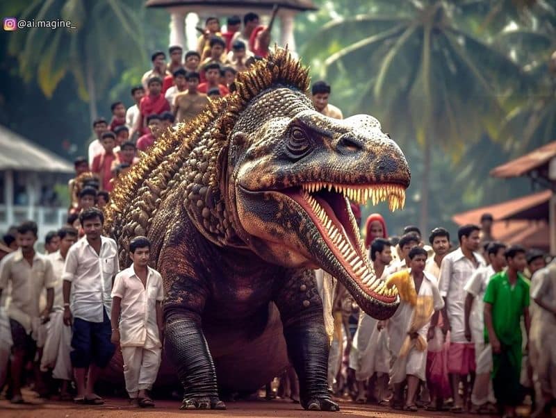 Artist Arjun Sajeev Talks About AI Images Using Tyrannosaurus For Thrissur Pooram bkg