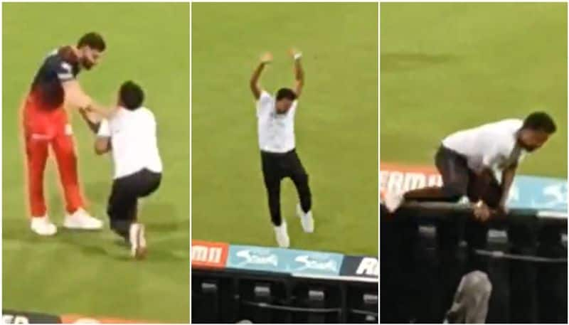 Fan reached the ground to touch Virat Kohli feet video btb