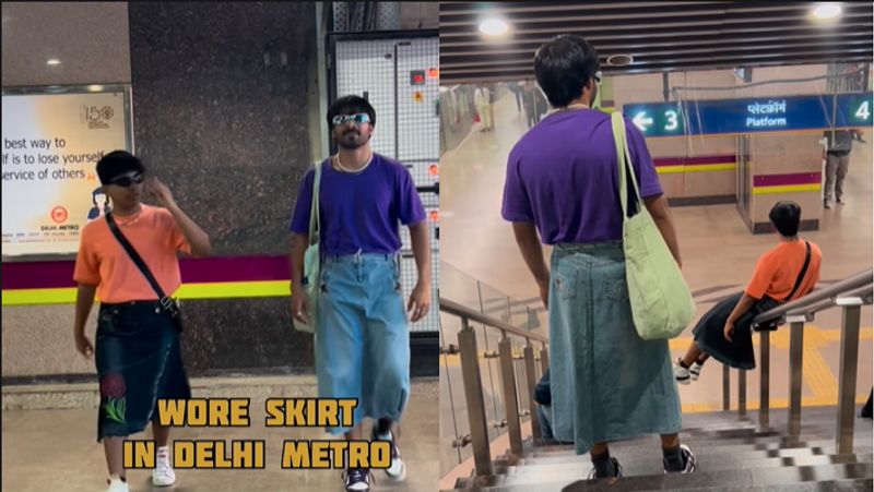 two boys wearing skirt enters delhi metro, passengers stunned after looking them akb