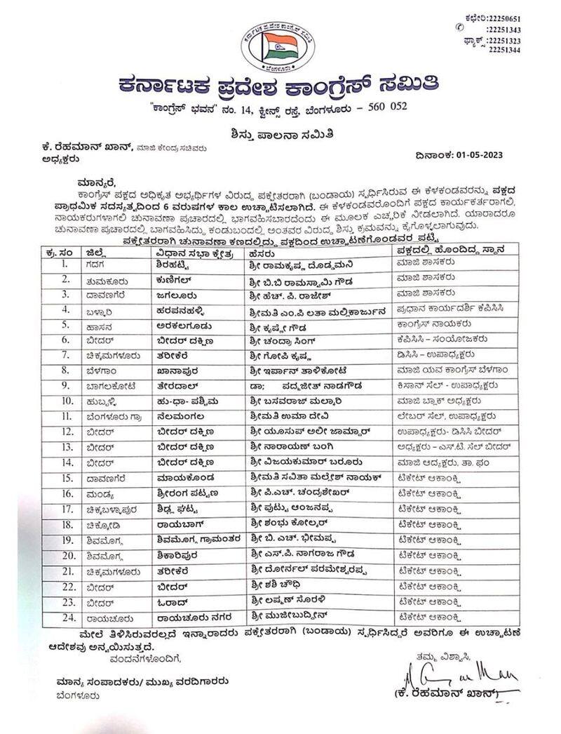 Karnataka Congress 24 rebel candidates are expelled from the party sat