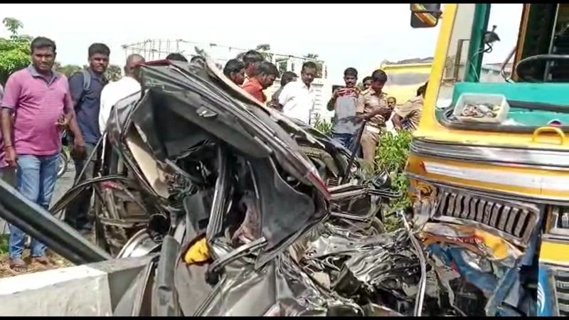 car and lorry clash in salem district 2 persons highly injured