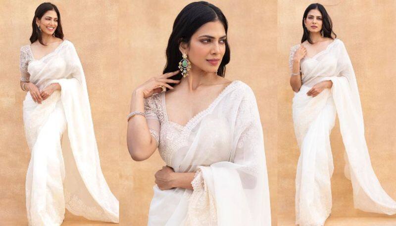 Malavika Mohanan beautiful look in white saree NSK