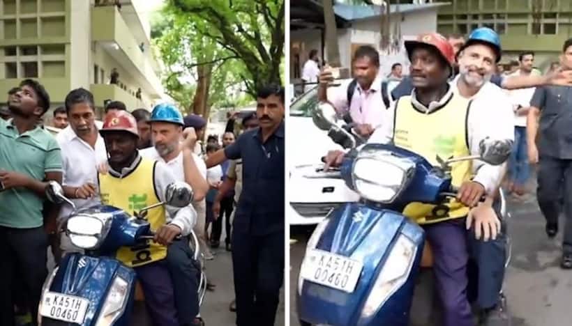 Karnataka Election 2023: Rahul Gandhi takes impromptu scooter ride with delivery boy (WATCH)