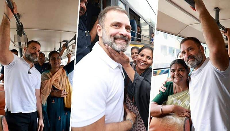 Rahul Ghandi rounds in BMTC bus in Bengaluru nbn