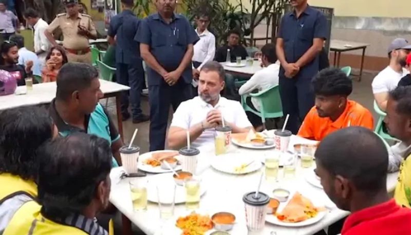 rahul gandhi shares food with delivery workers at bengaluru amid karnataka assembly election campaign hyp