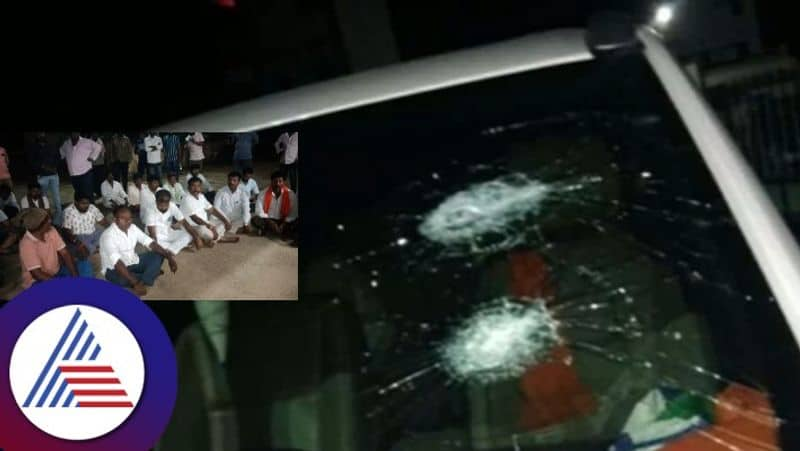 BJP mandal president's car was stone pelting by congress supporters at challakere rav