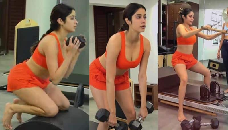 Actress Janhvi Kapoor Workouts in gym in mini dress NSK