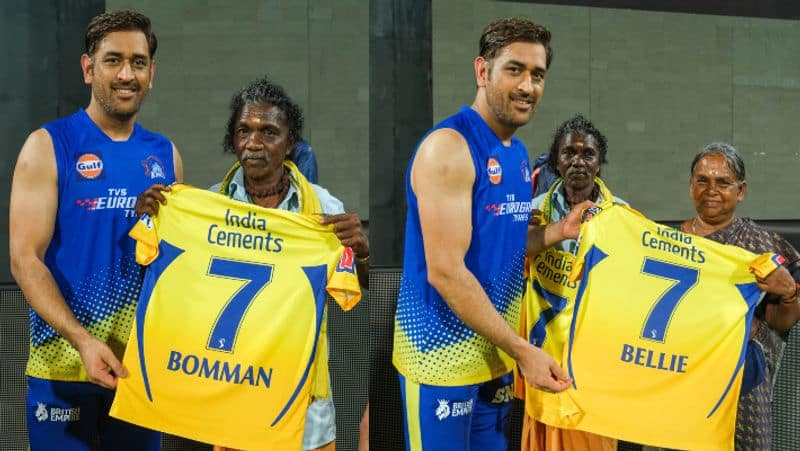 MS Dhoni Met Bomman, Bellie, Kartiki Gonsalves and CSK Honored With Number 7 Jersey! 