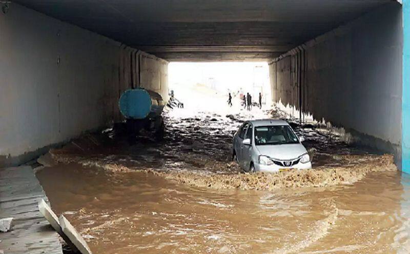 Standing water in underpass and service road at Mandya district gvd