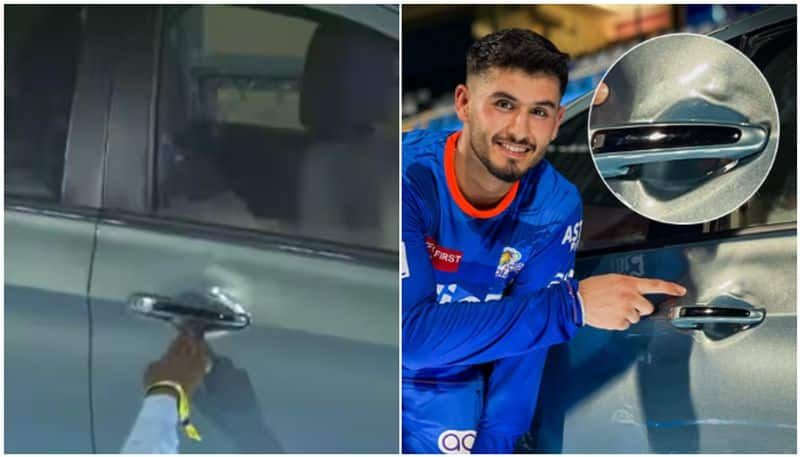 six hit on tiago ev mumbai indians player nehal wadhera viral pic with car btb