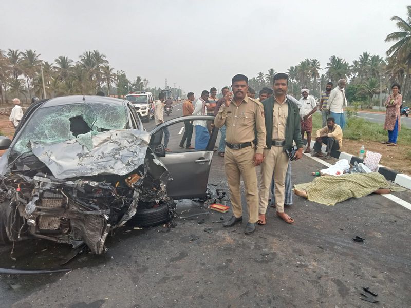 A terrible accident between a car and a TT vehicle two died on the spot at chikkamagaluru district gvd