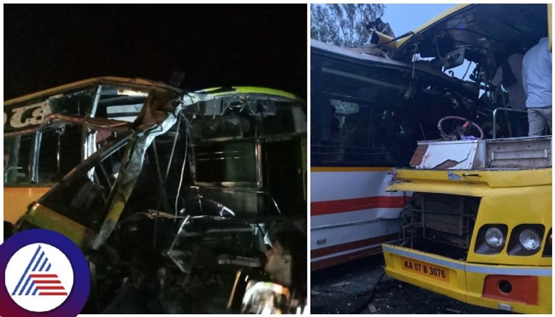 Terrible accident between two private buses in Shivamogga died many sat