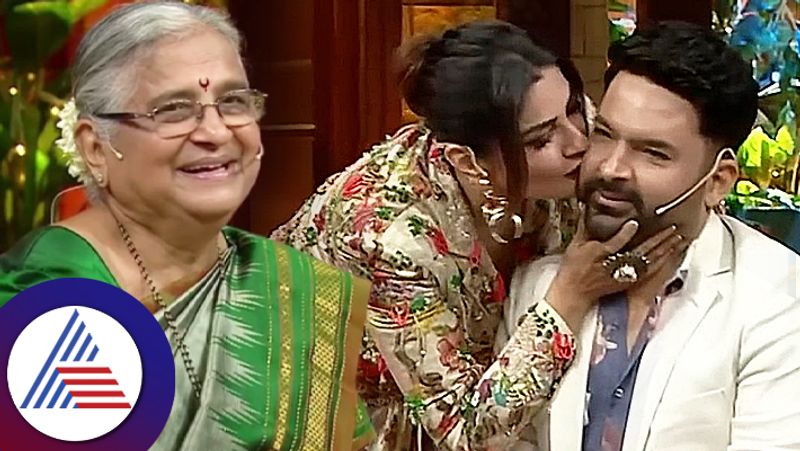 Raveena Tandon gives Kapil Sharma a kiss in front of Sudha Murthy after roasting him for his looks