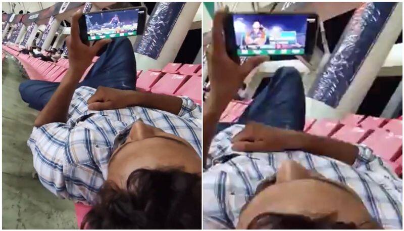 Man Streams IPL Match On His Phone As He Sits Inside The Stadium watch video btb