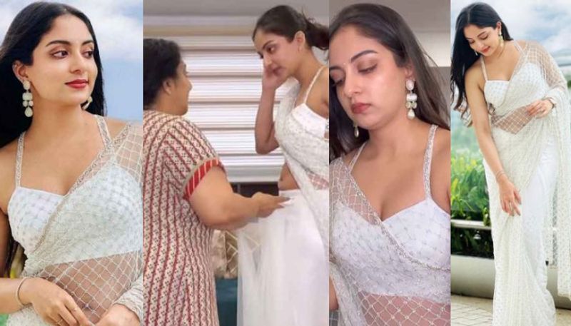 ishaani krishna in white saree makeover video azn 