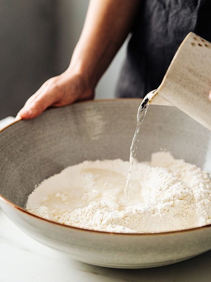 Mix water and wheat flour