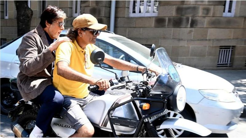 Amitabh Bachchan Gets Ride To Work From Stranger On A Bike sgk