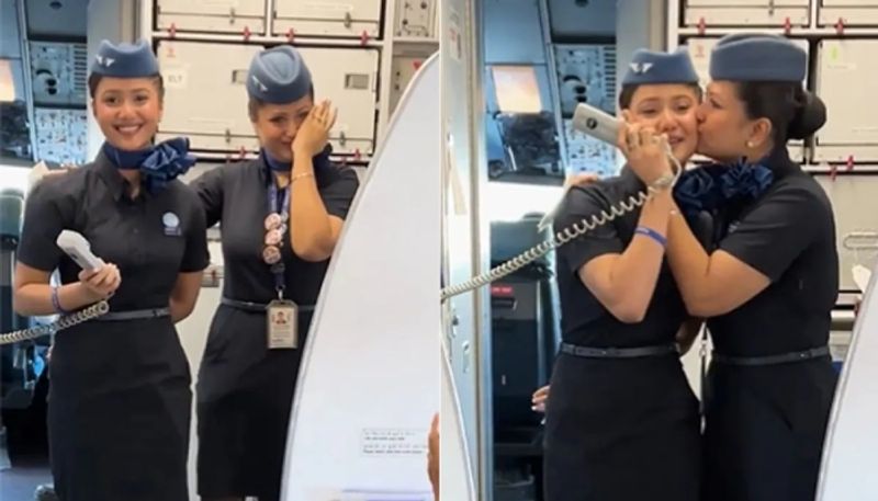 air hostess celebrates mothers day inside flight with mother who is also an air hostess hyp 