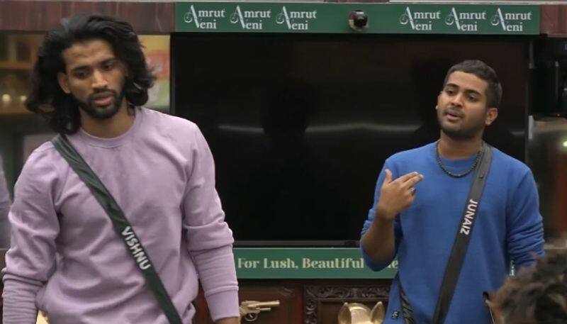 junaiz vp questions vishnu joshi in bigg boss malayalam season 5 nsn