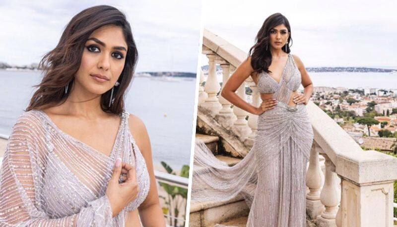 Mrunal Thakur at Cannes Day 2 feels like Desi Girl in net saree and bralette  Samantha Ruth Prabhu hearts it