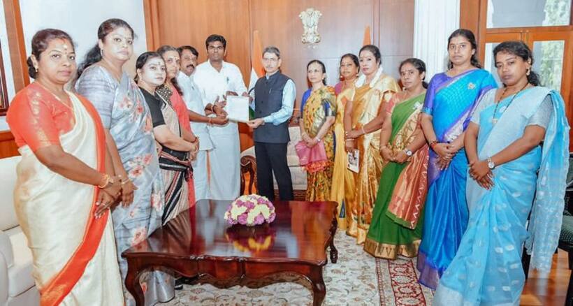 செந்தில் பாலாஜி,மஸ்தானை அமைச்சர் பதவியில் இருந்து நீக்குங்கள்! மகளிர் அணியோடு சென்று ஆளுநரிடம் அண்ணாமலை புகார்
