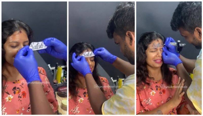 true love bengaluru woman gets her husband s name tattooed on forehead ash