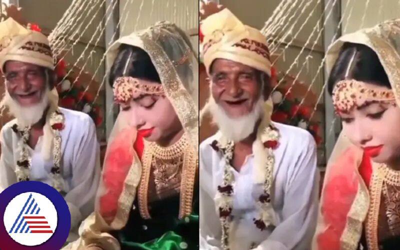 Elderly groom highly excited after marrying young girl, netizens go crazy Vin