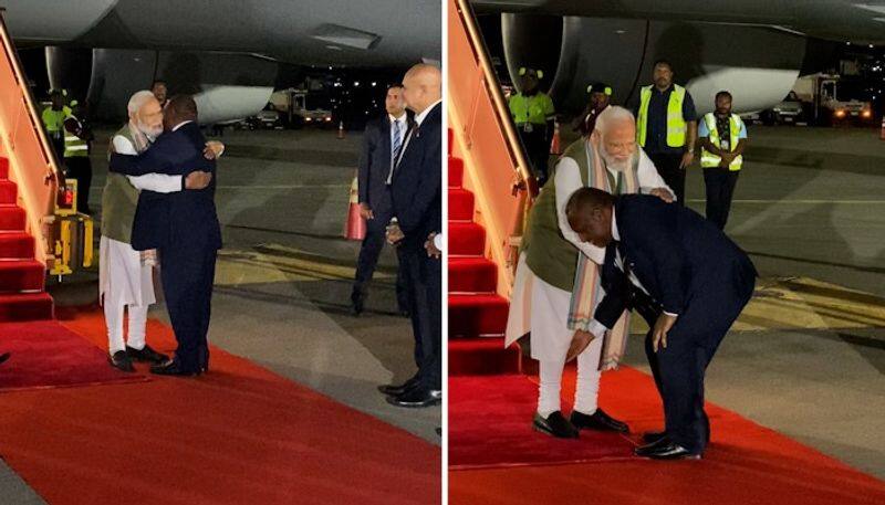 Papua New Guinea PM James Marape seeks PM Modi's blessings by touching feet upon latter's arrival AJR