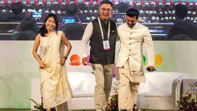 Ramcharan dance for oscar winning naatu naatu song with Korean Amabassador in G20 meeting