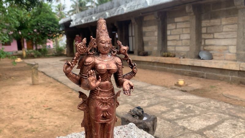 1 feet amman statue rescued from temple pond in kanyakumari district