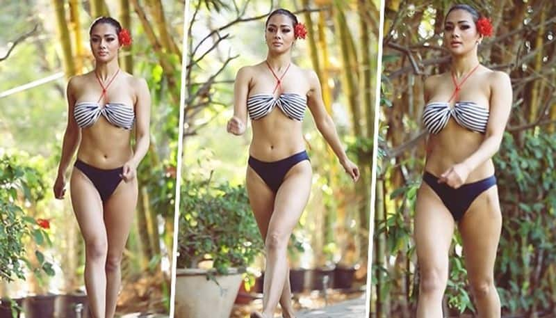 Namrata Malla HOT Photos: Bhojpuri actress flaunts luscious body in black and white print bikini vma