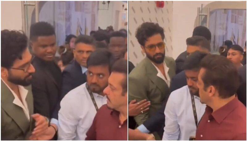 Vicky Kaushal Pushed Away By security Team While He Tries To Shake Hands With Salman Khan sgk