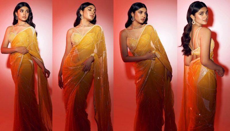 Actress Krithi Shetty looks beautiful in transparent Saree NSK